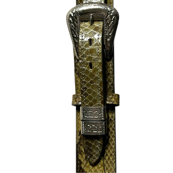 Justin Boots Genuine Green Snakeskin Leather Western Ranger Belt Silver Buckle - Picture 11 of 13